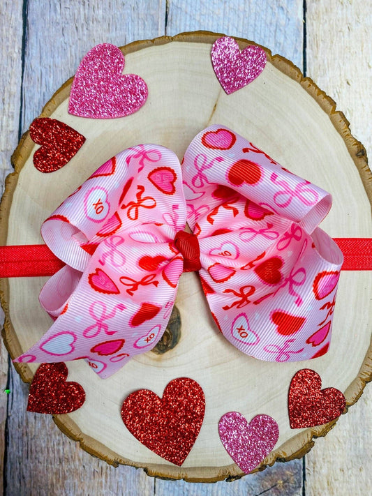 Valentine Candy Hearts & Bows Hair Bow Headband