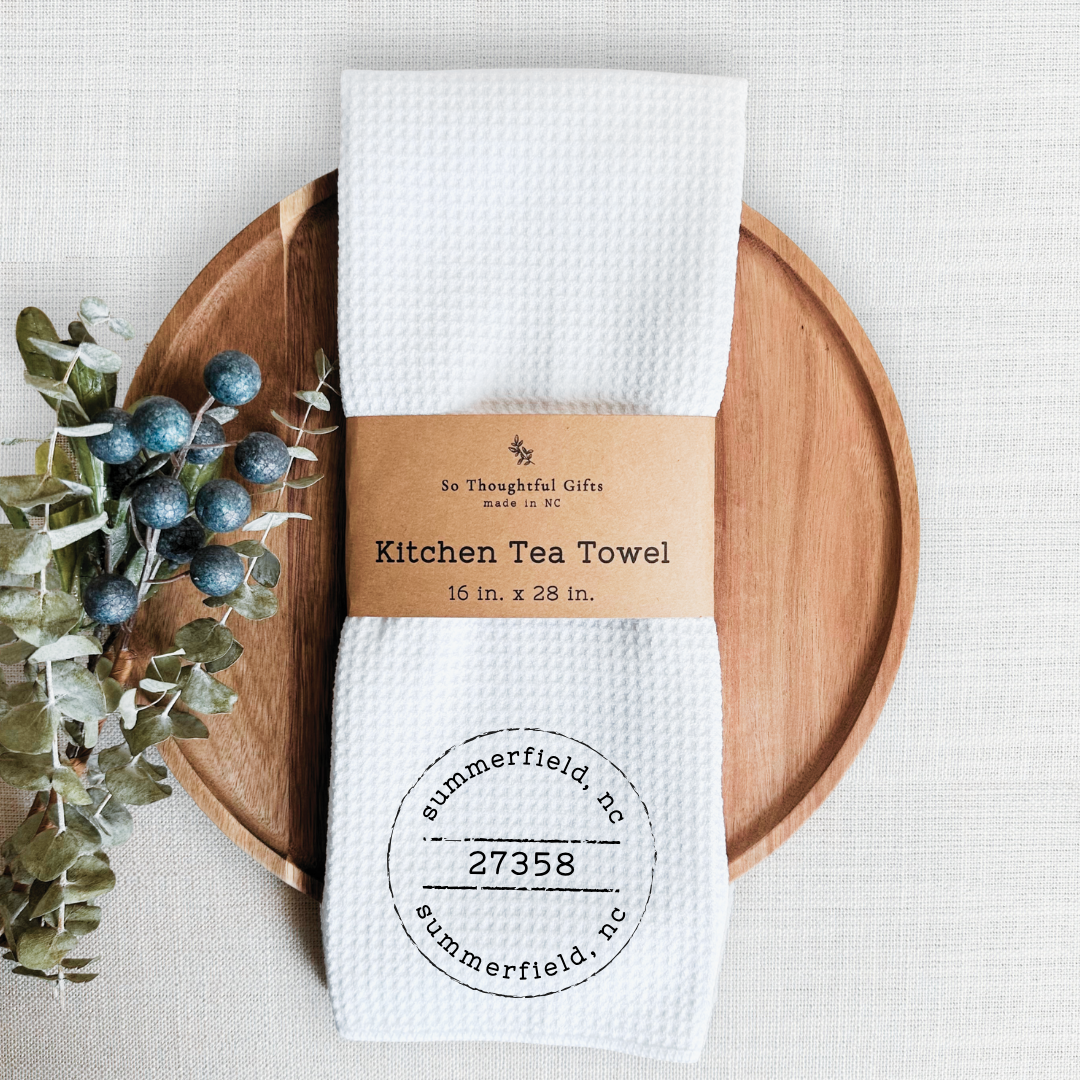Custom Vintage Stamp Location Dish Towel | Kitchen Towel