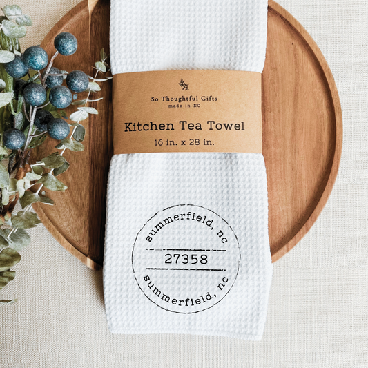 Custom Vintage Stamp Location Dish Towel | Kitchen Towel