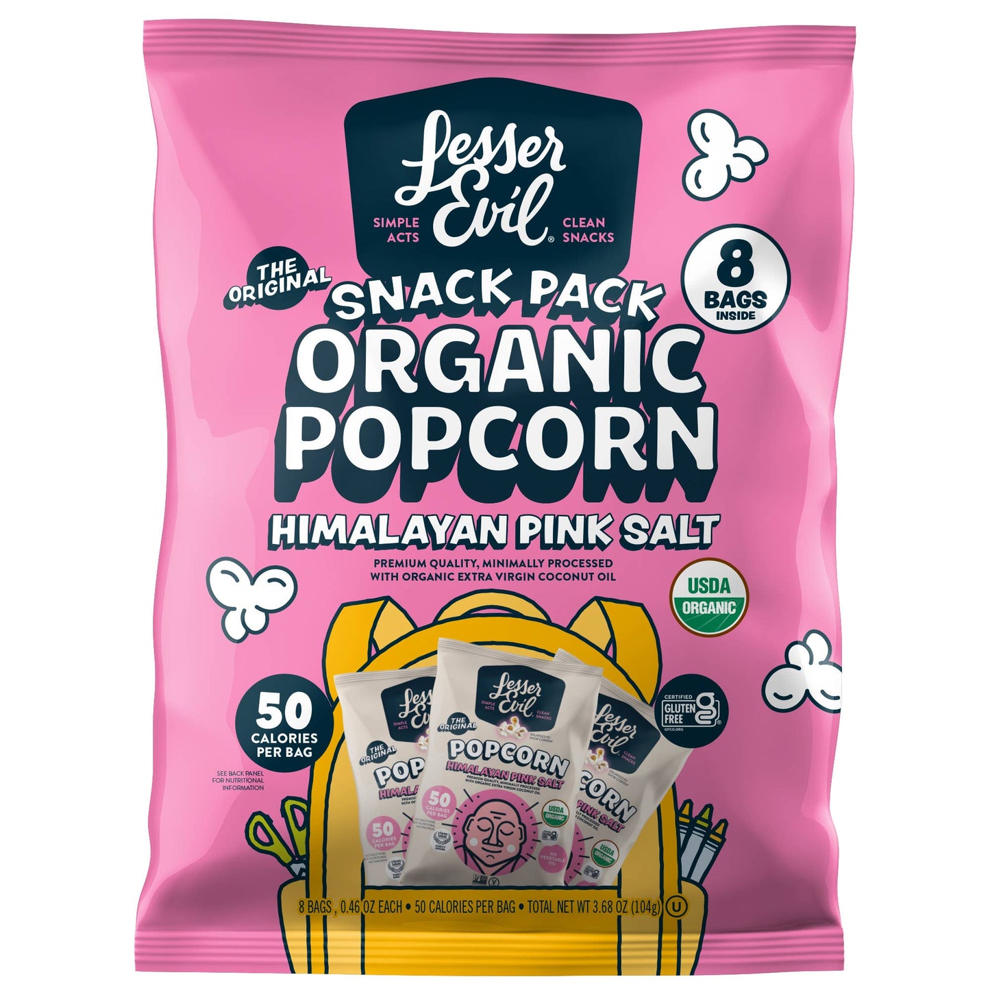 Organic Popcorn, Snack Pack, Himalayan Pink, 8/.46oz