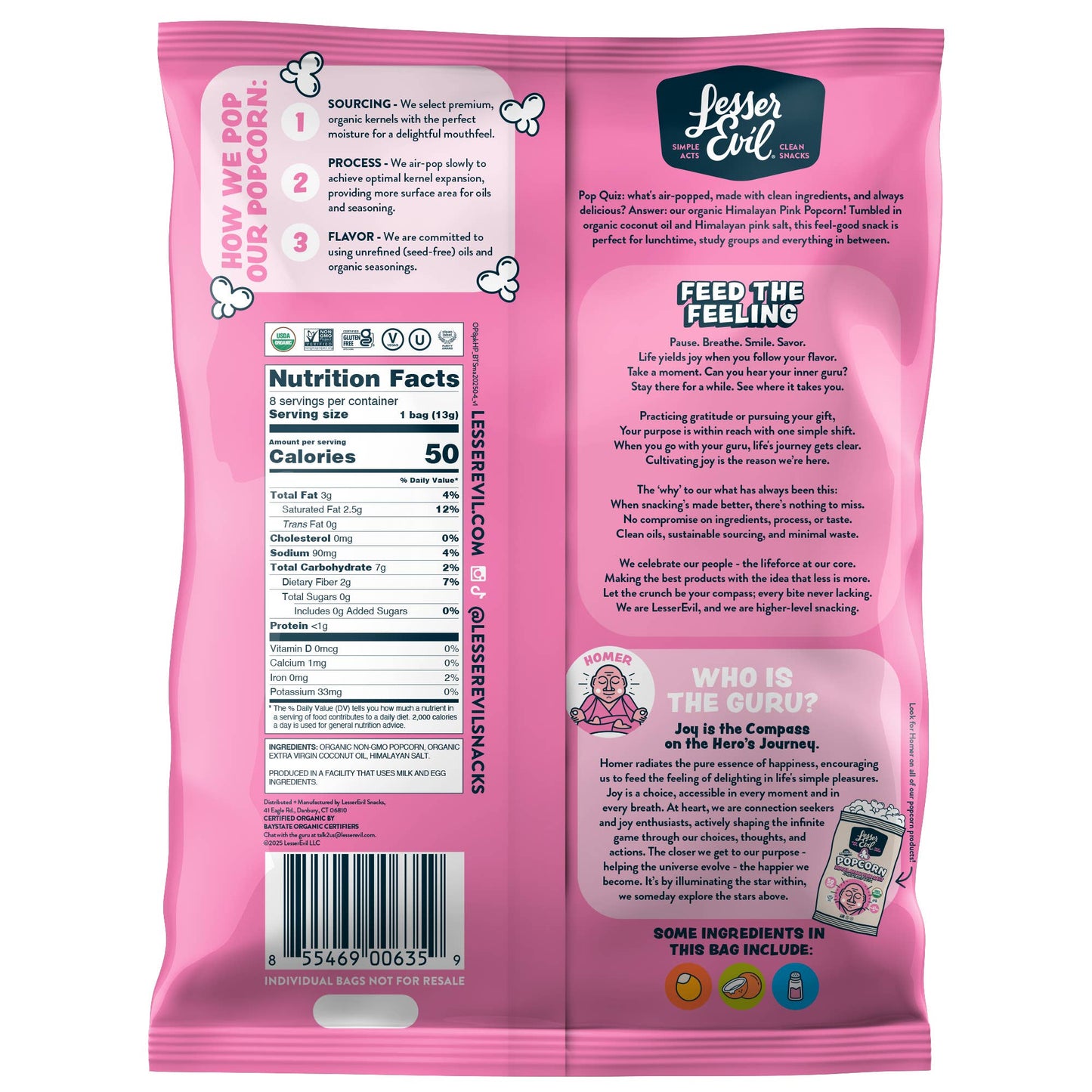 Organic Popcorn, Snack Pack, Himalayan Pink, 8/.46oz