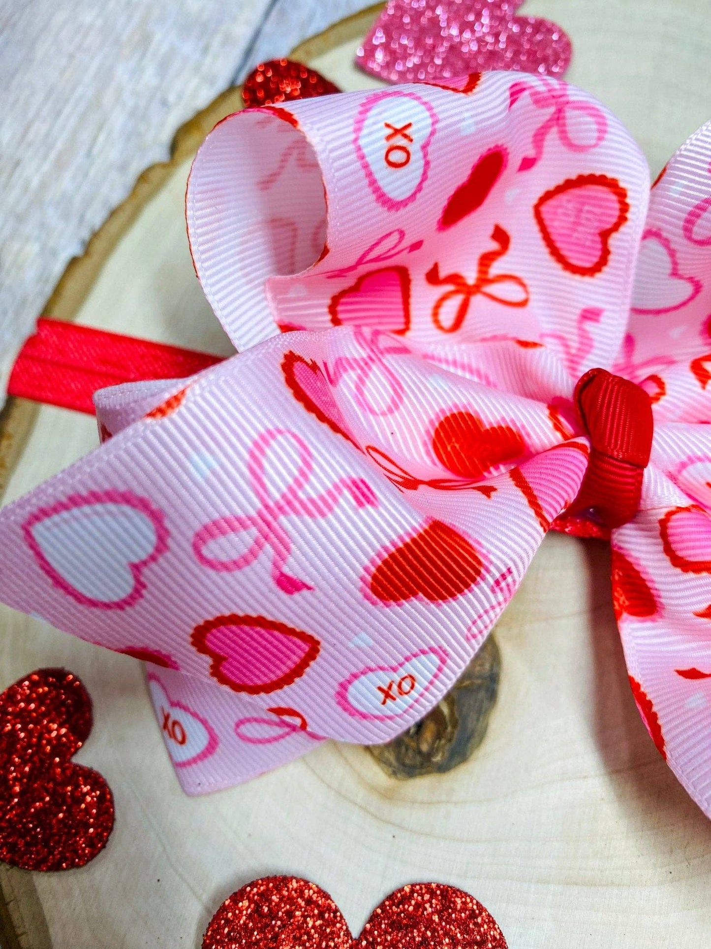 Valentine Candy Hearts & Bows Hair Bow Headband